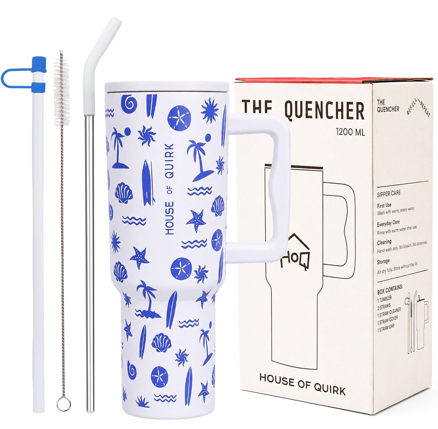 1200ML Stainless Steel Tumbler with Lid, Handle & Straws - (1200 ML)