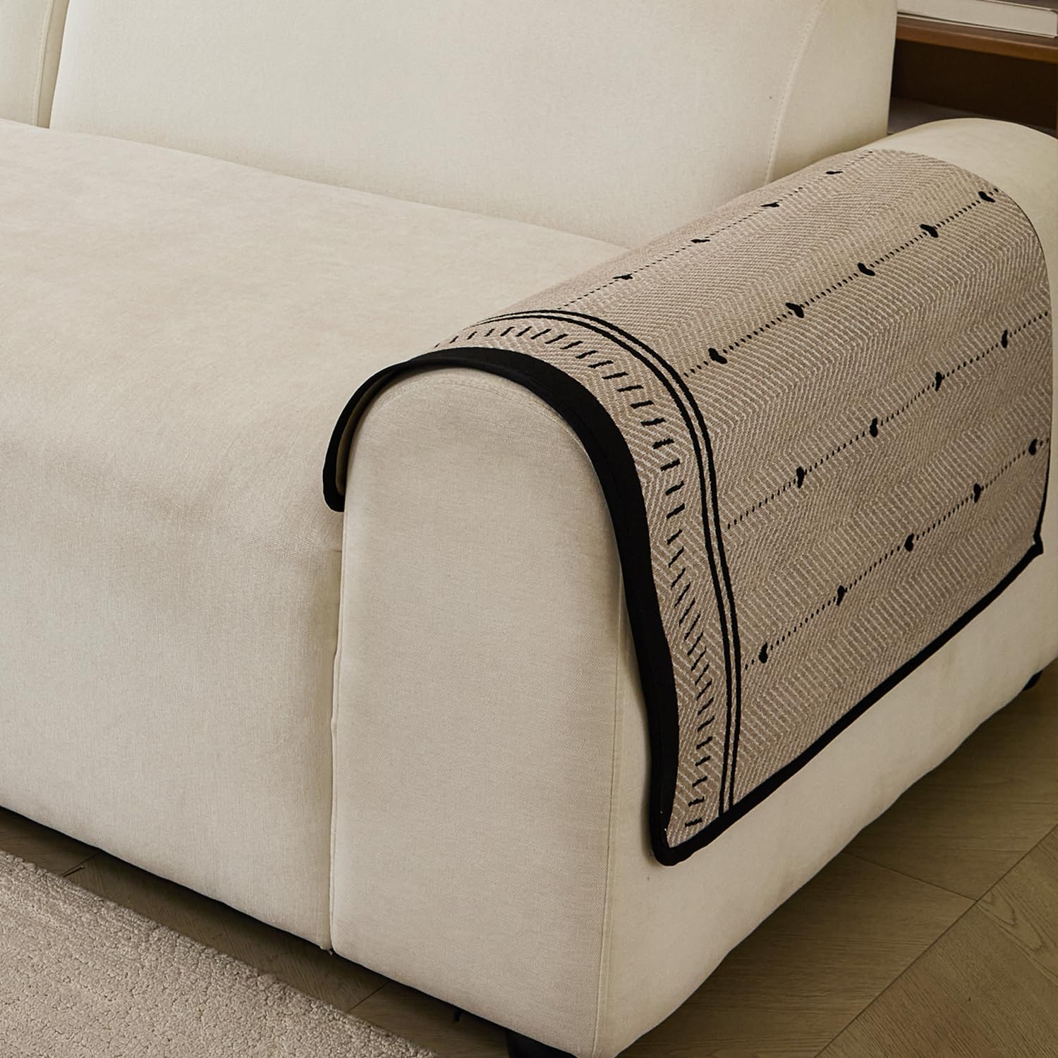 Loom Stripe Series Chenille Couch Cover Curved Edge Quilted Non-Slip Washable Sofa (Brown)