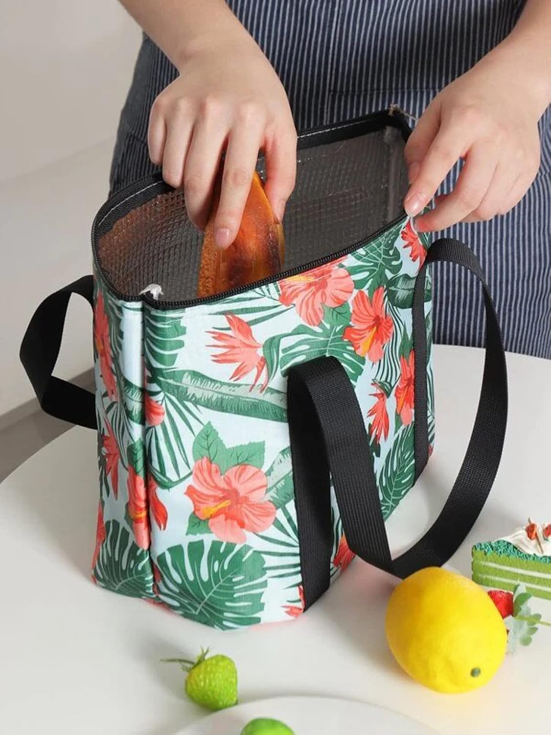 Reusable Linen Lunch Bag with Aluminum Foil