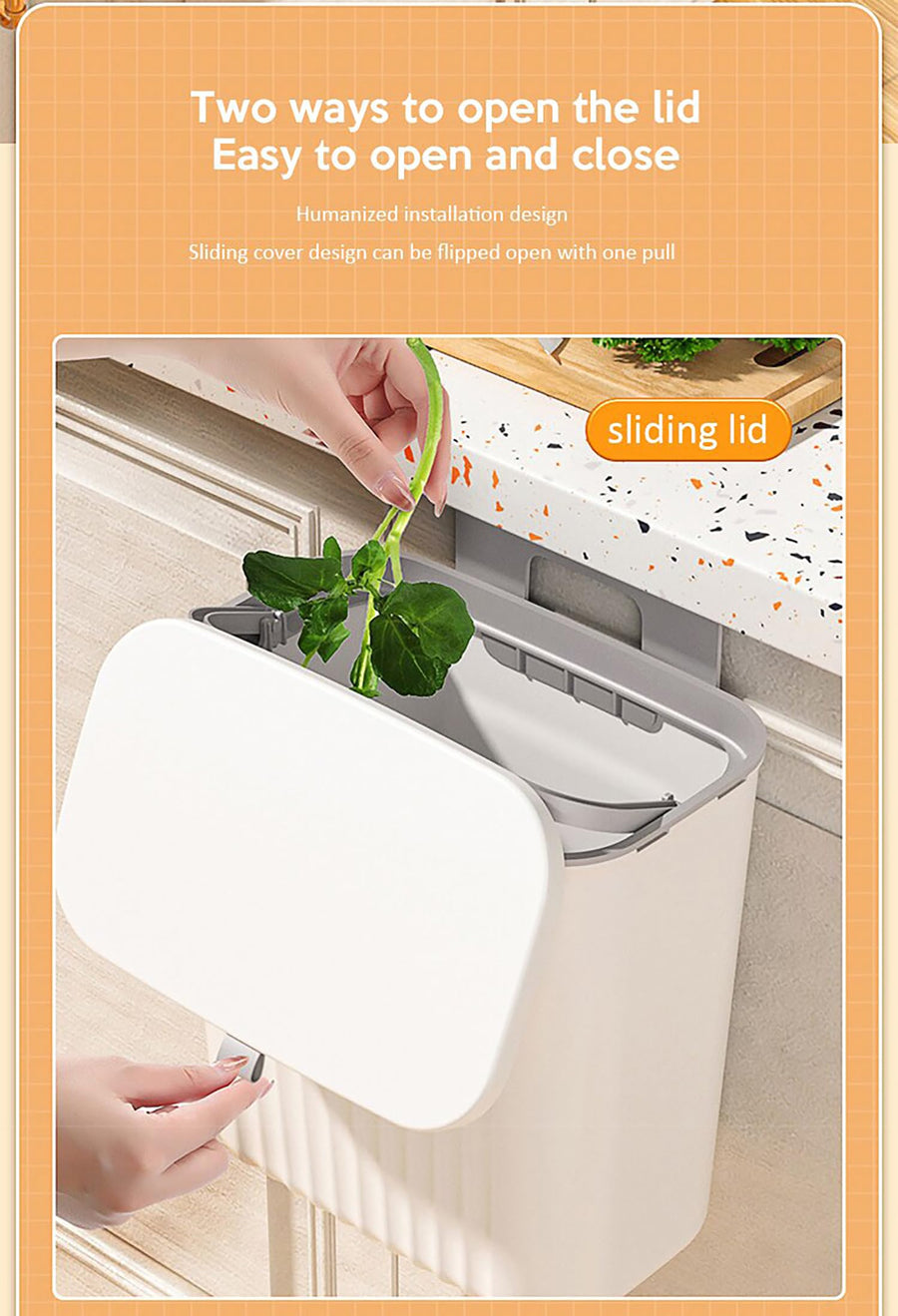 Hanging Kitchen Trash Can With Lid Hanging Wall Storage Bucket (7 lItre, White)