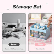 Desk Organiser with Drawer, Multifunctional 4 Plastic Compartments - Blue