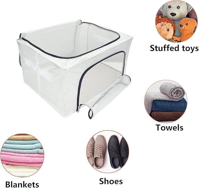 Foldable Transparent Storage Bags with Stainless Steel Frame (Blue, 24L)