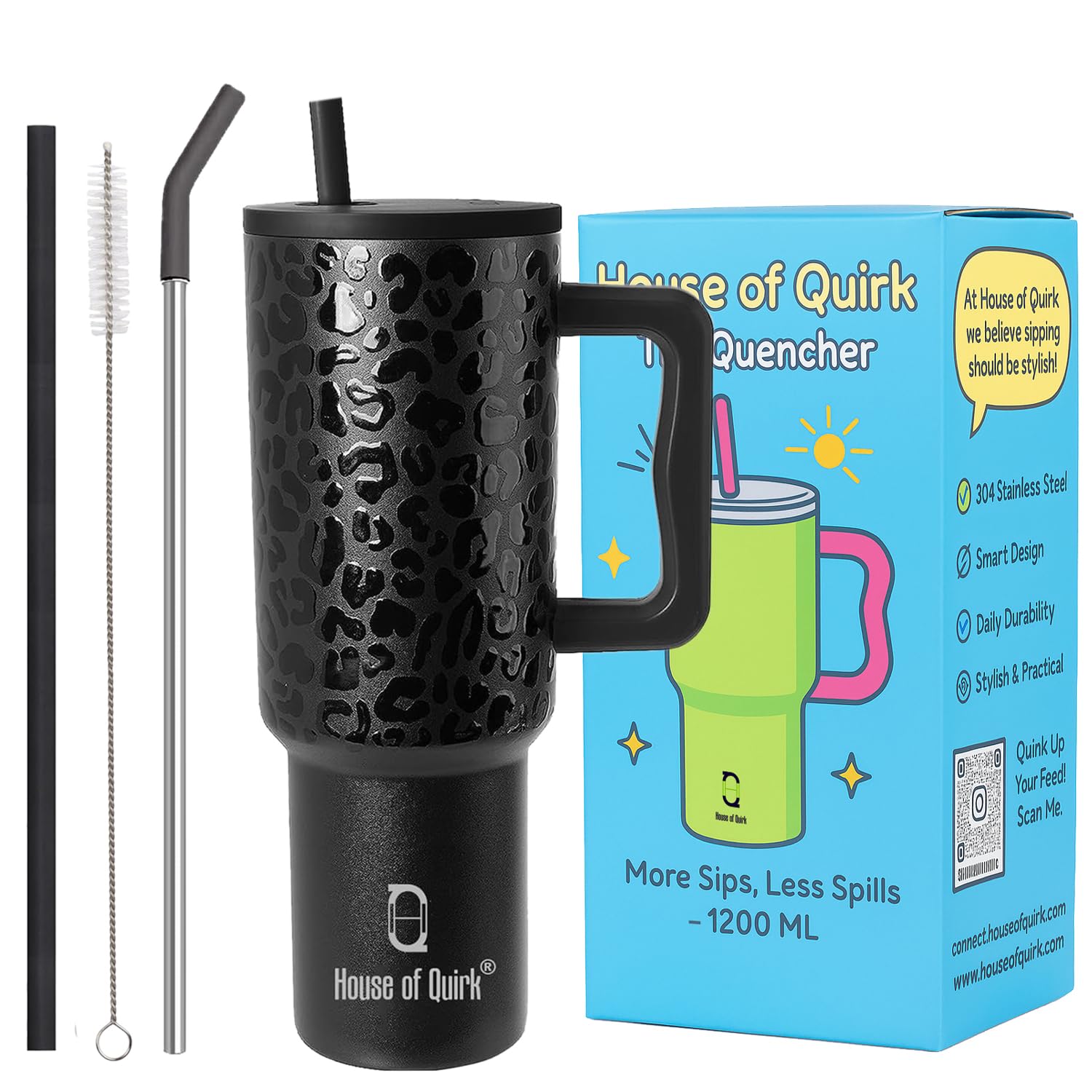 Stainless Steel Vacuum Insulated Tumbler with Straw and Lid & Handle - (1200 ML)