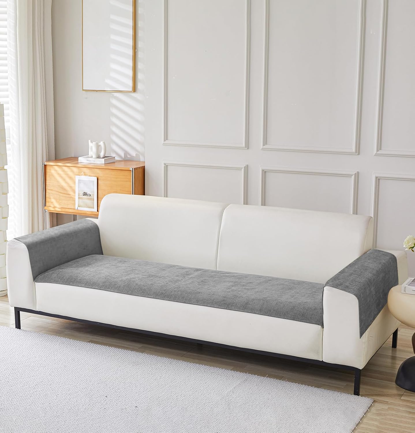 Herringbone Chenille Sofa Cover Set – 3 Pcs (2pc Armrest Covers 50x70cm + 1pc Seat Cover) Grey