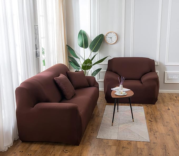 Polyester Spandex Plain Sofa Cover (Brown)