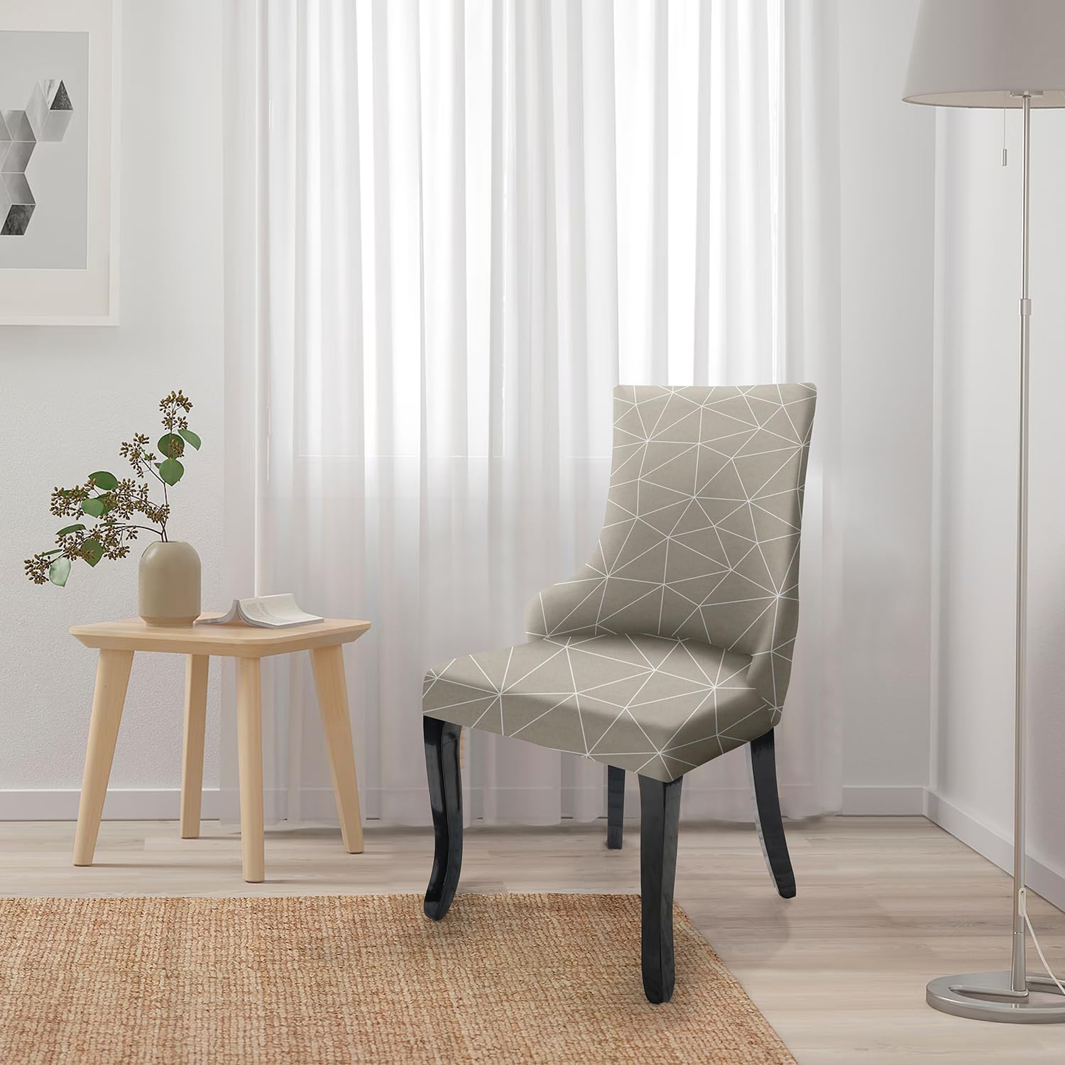 Wingback American Side Chair Slipcover-Beige White Triangle