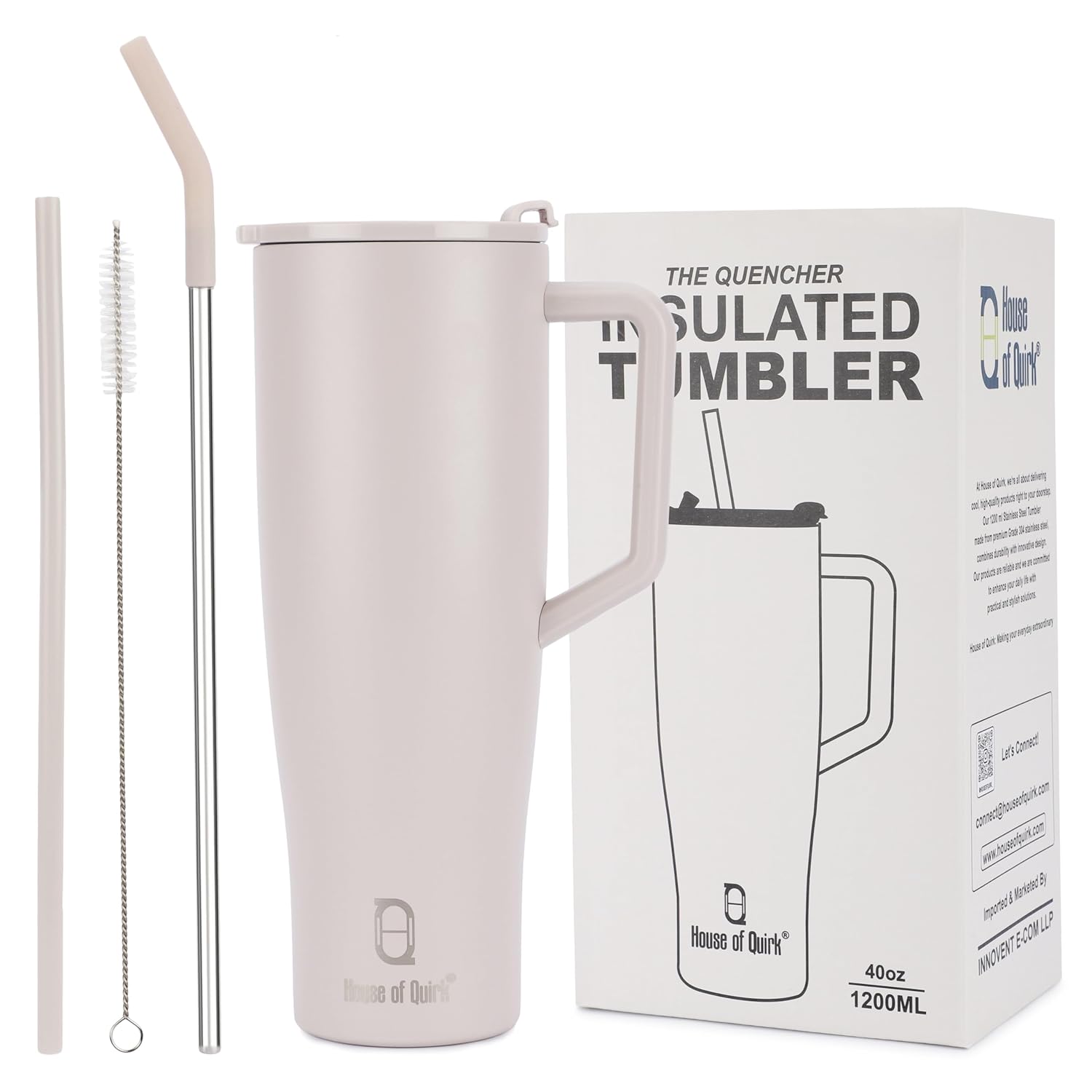 1200ML Stainless Steel Tumbler with Handle and 2 Straw Flip Lid Hot & Cold Bottle