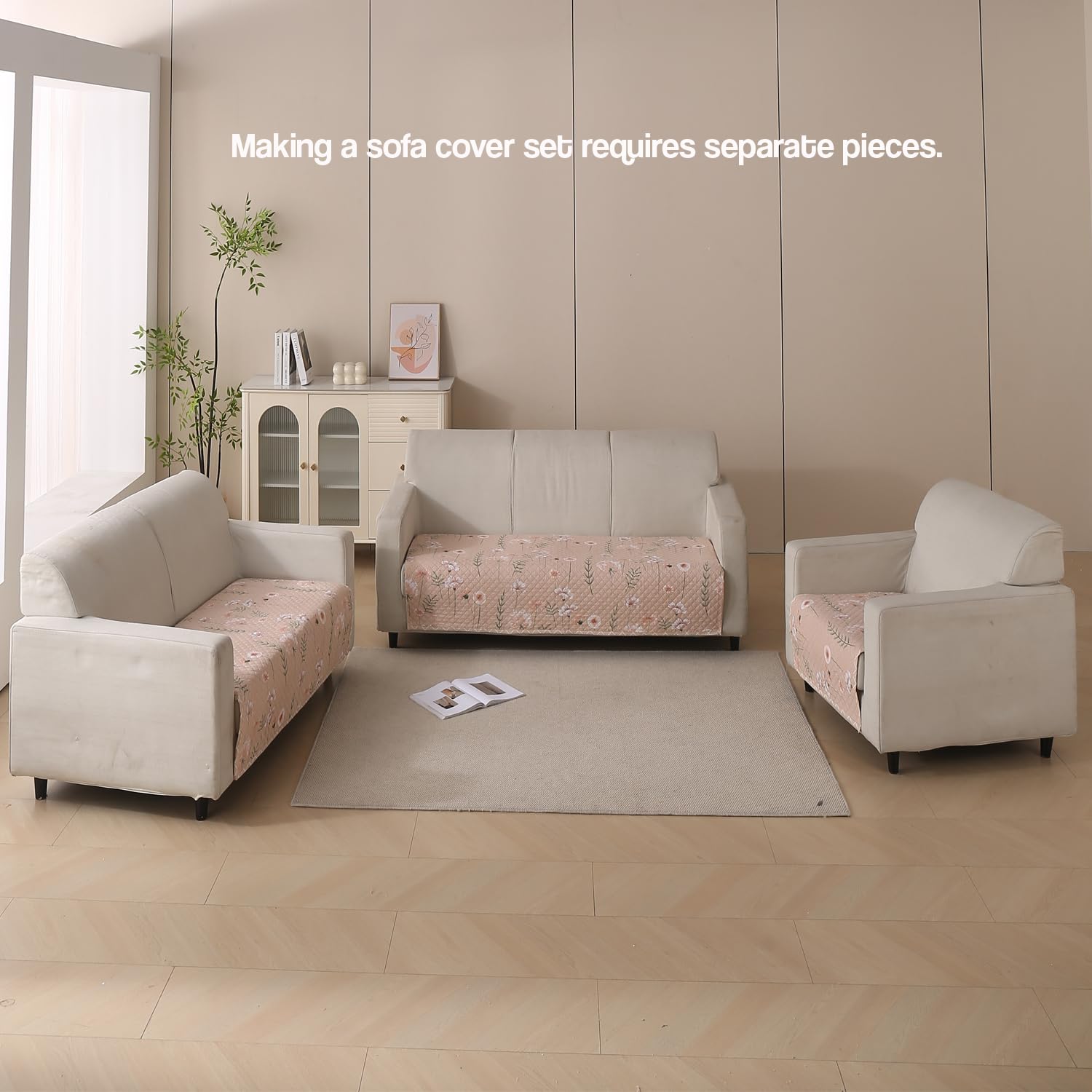 Reversible Printed Quilted Sofa Cover Mats for 1/2/3/4 Seater Sofa Cover- Beige Blush