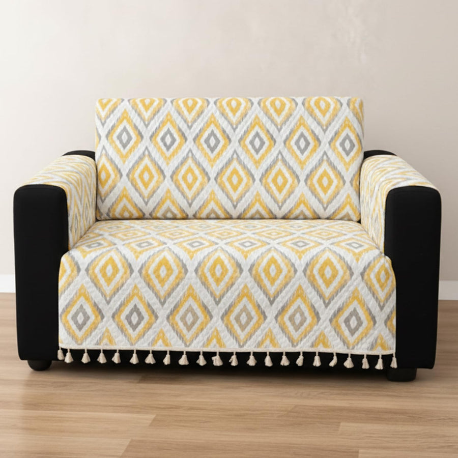 IKATRA Series Quilted Printed Sofa Cover for Indian Sofa Set with Side Pocket (Sunburst)