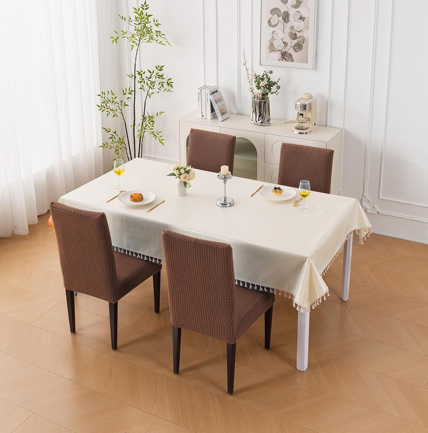 Decorative Dining Chair Cover – 220 GSM Stretch Jacquard Fabric (Brown)