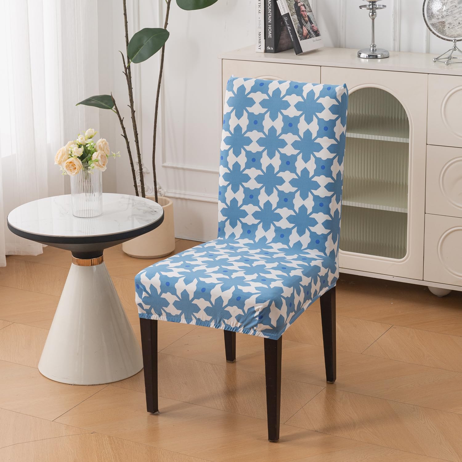 Elastic Chair Cover Stretch Removable Washable (Indigo Motif)
