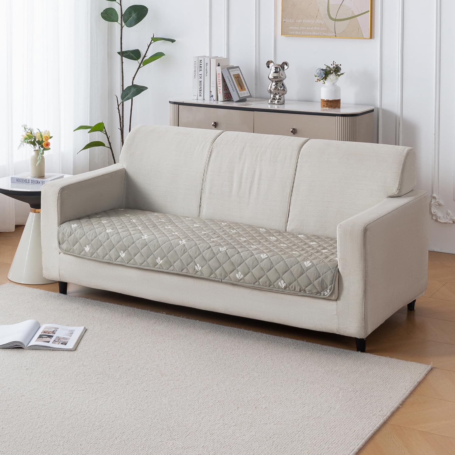 Printed Quilted Sofa Cover for 1/2/3/4 Seater Anti-Slip- Neem Buti