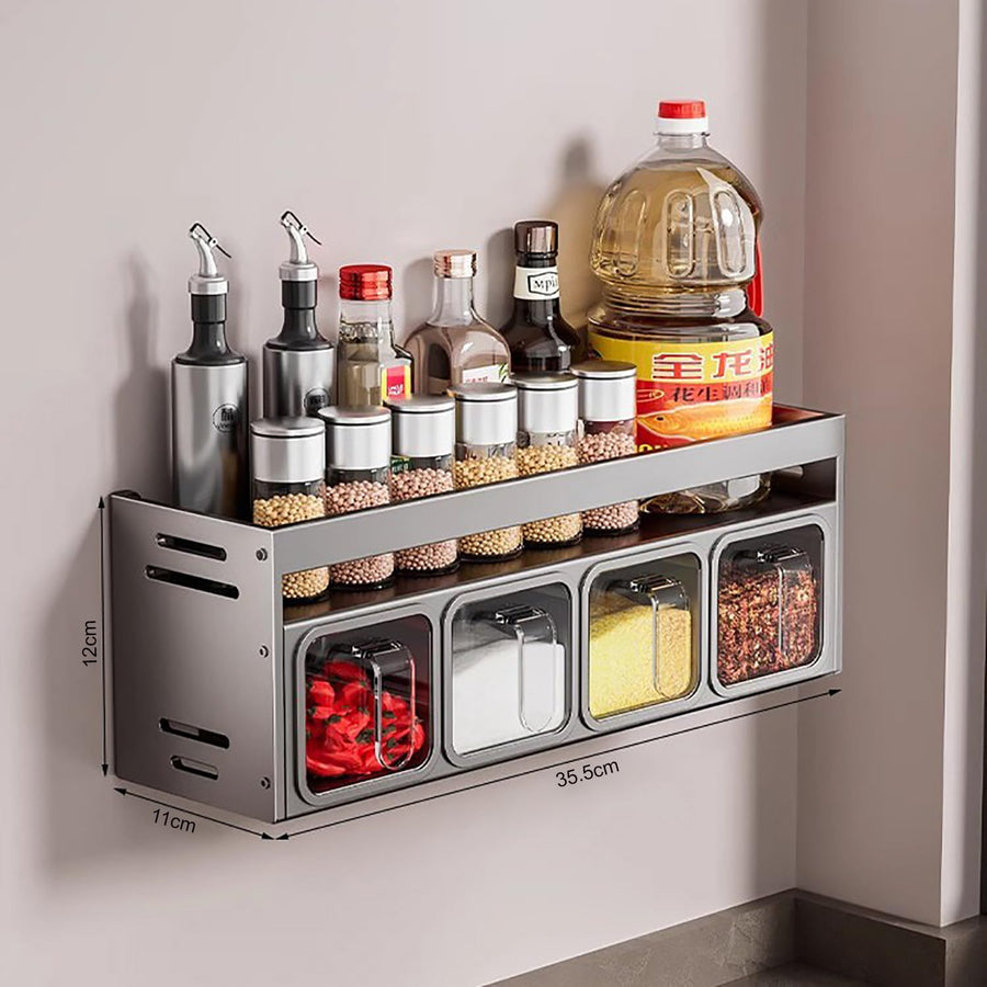 4 Slot Condiment Rack Holder, Wall Mounted & Countertops Organizer