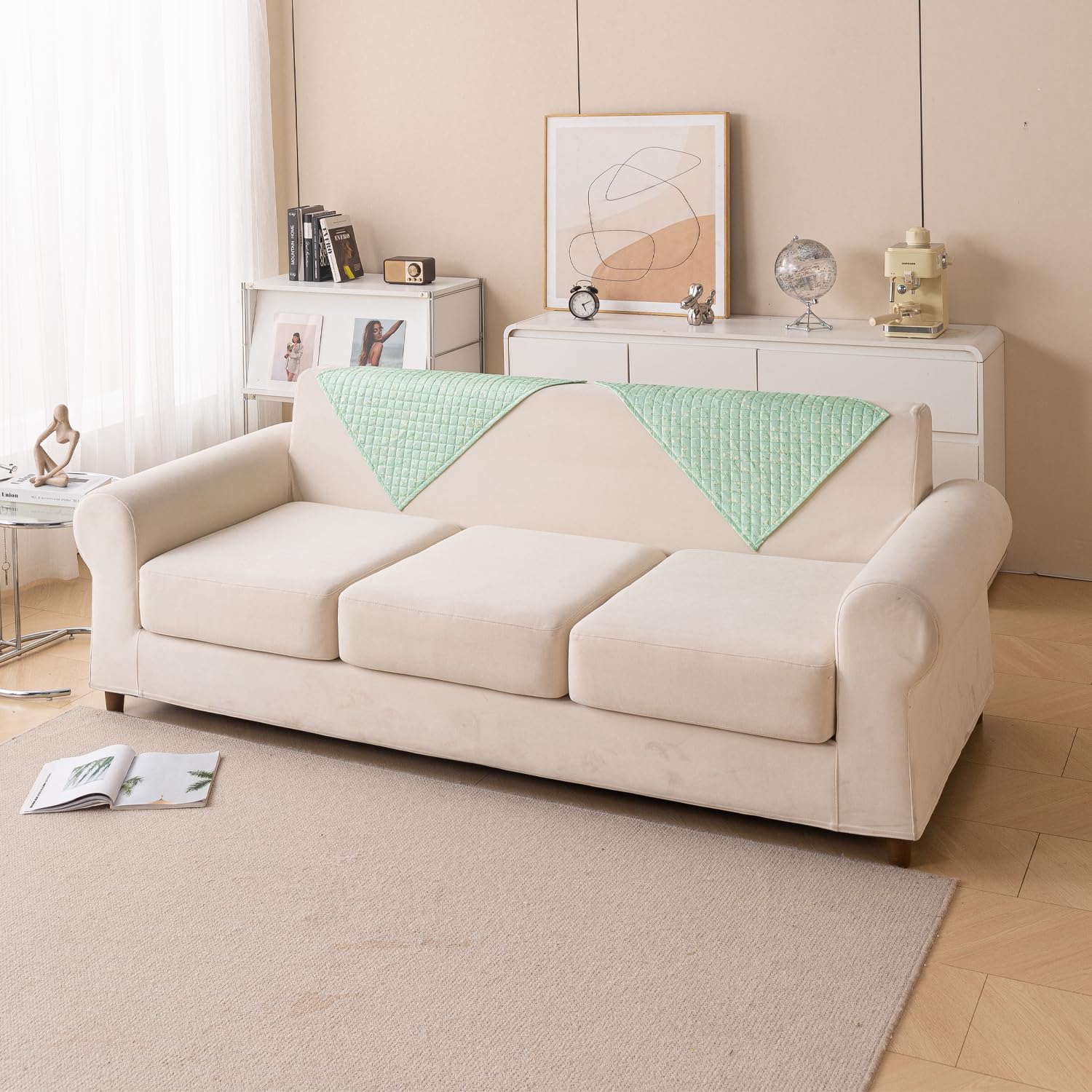 Printed Sofa Cover for Indian Sofa Set Quilted, Washable & Durable (Green Autumn)