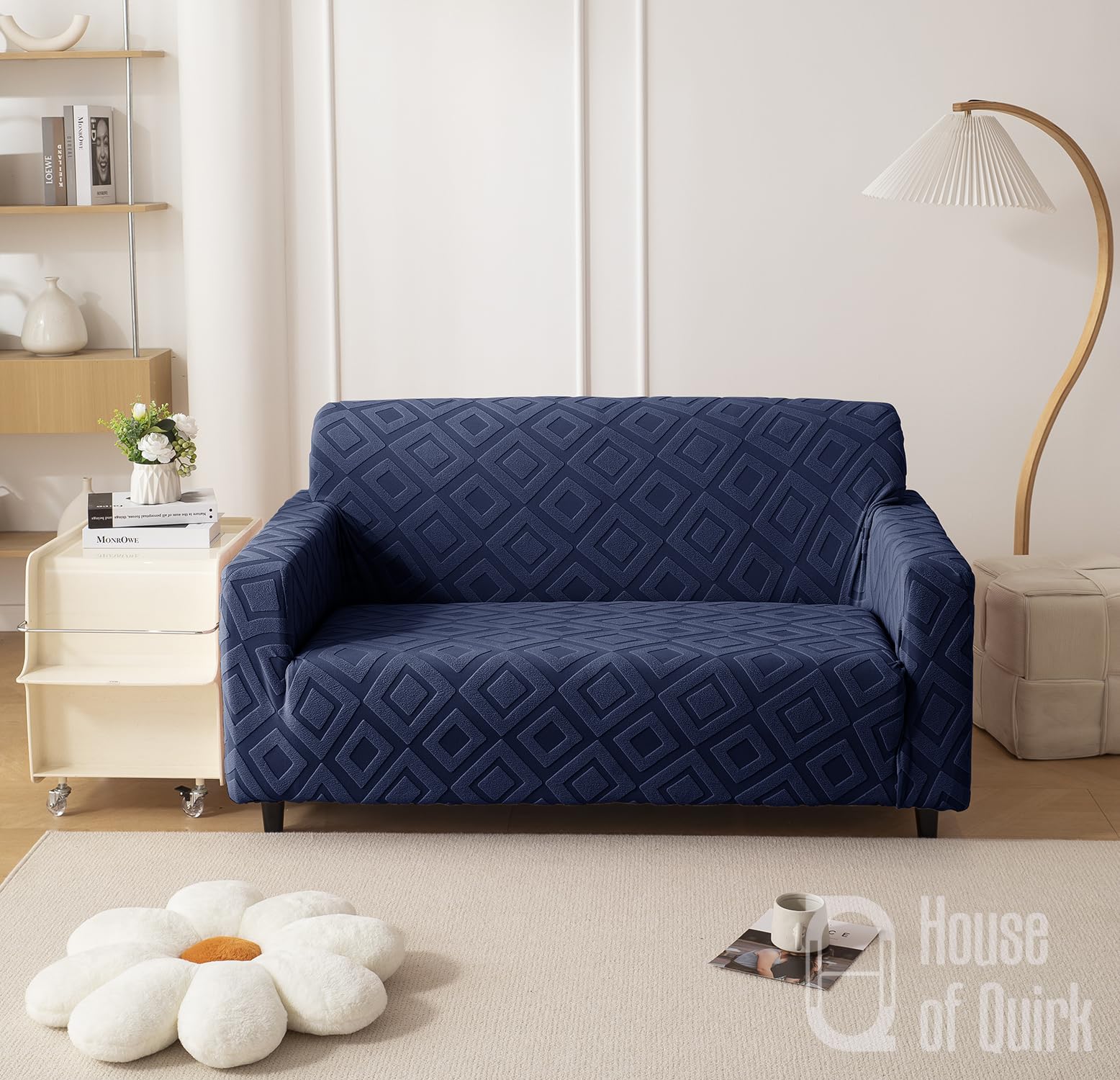 Universal Jacquard Fabric Diamond Texture Sofa Cover 220 GSM (Navy Blue)