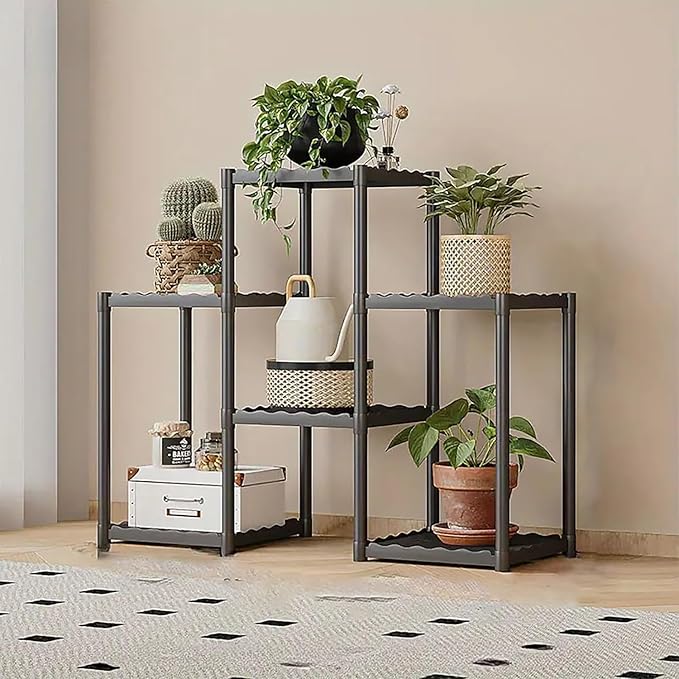 Tier Plastic Plant Stand with Wheels (Black)
