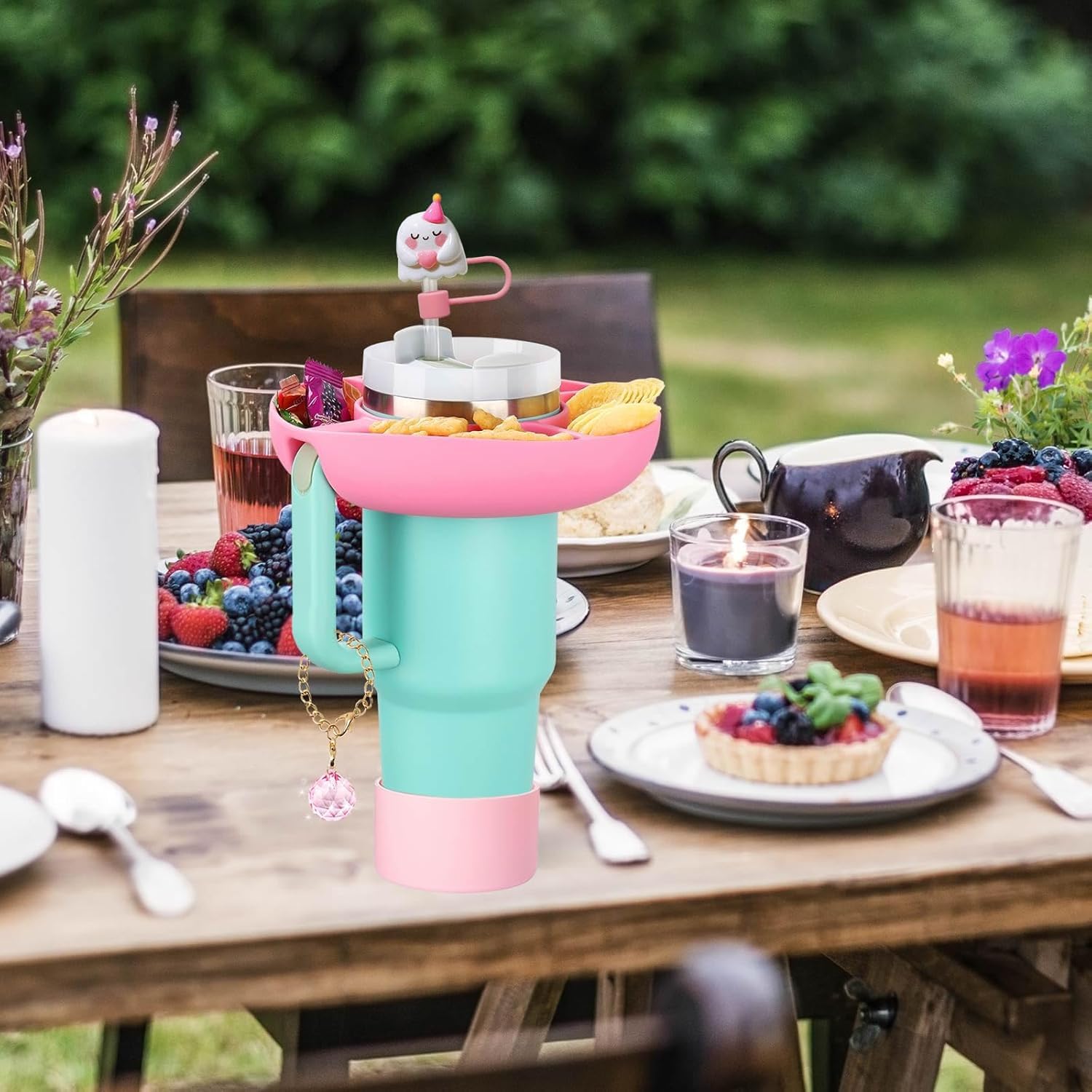 5Pcs Plastic Snack Bowl & Silicone Cup Boot Set for 40oz Tumbler with Handle( Tumbler Not Inclued)