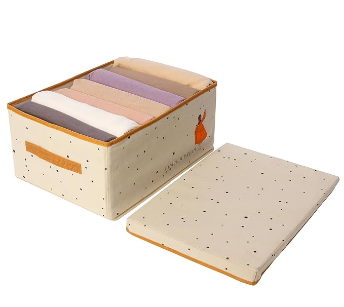 Non-Woven Clothes Storage Box Drawer Divider Basket (Beige Print)