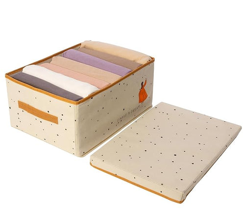 Non-Woven Clothes Storage Box Drawer Divider Basket (Beige Print)