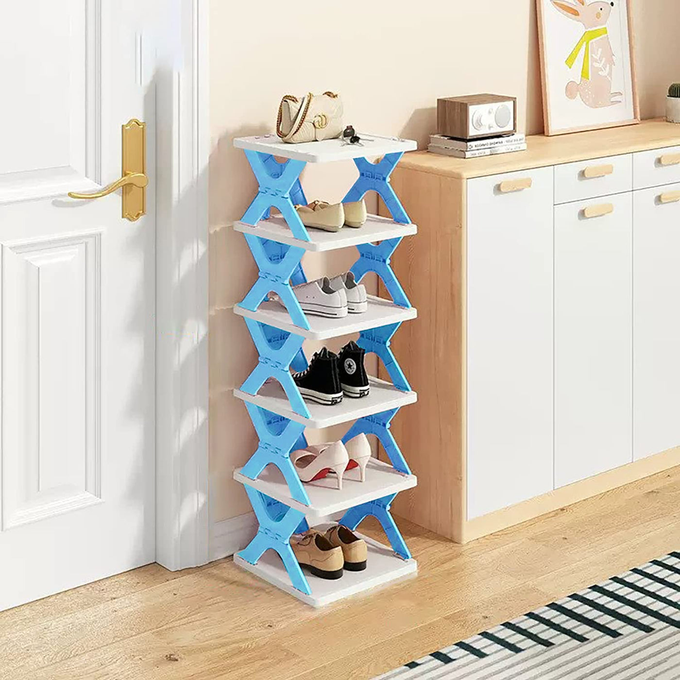 6 Tier Collapsible Shoes Stand-Blue