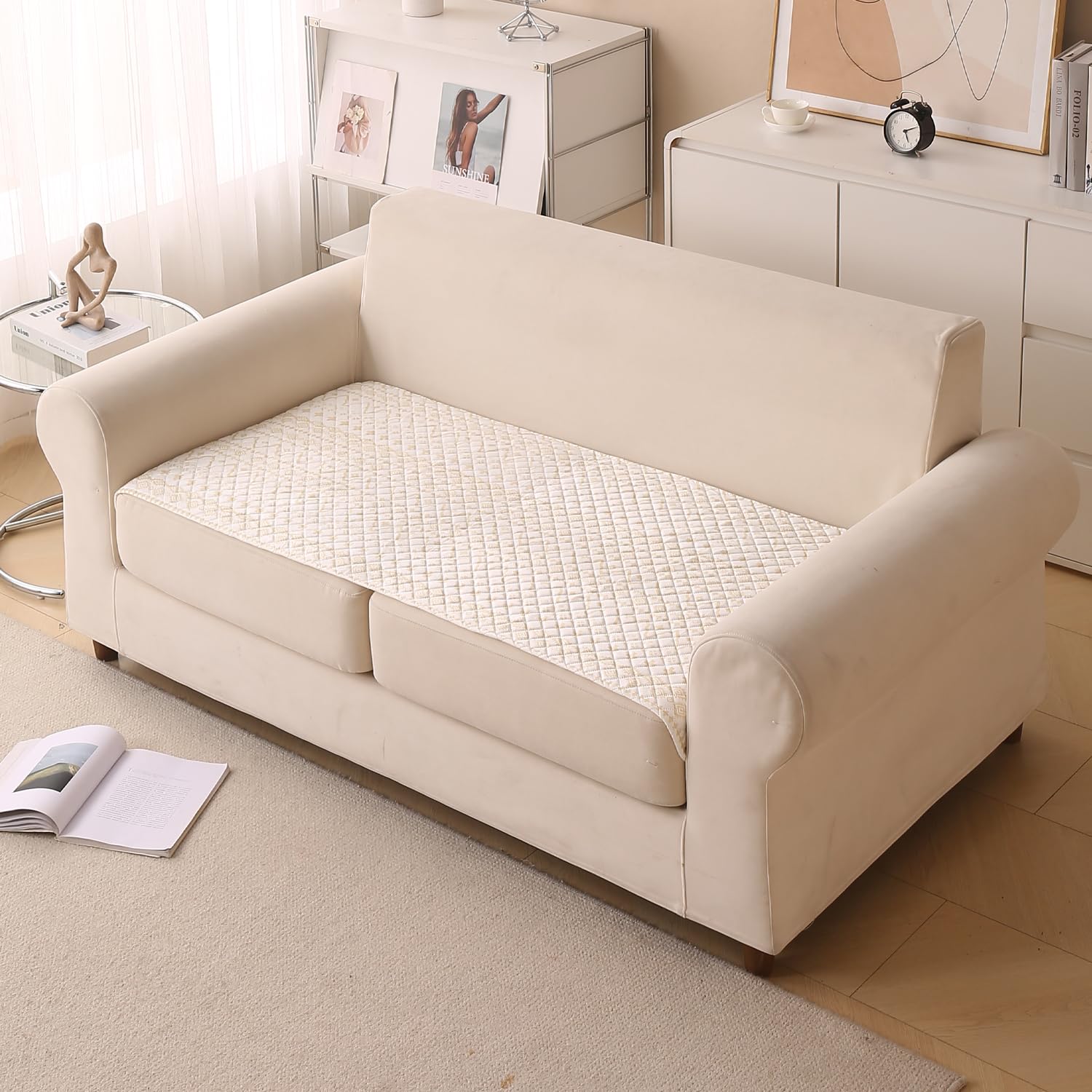 Printed Sofa Cover for Indian Sofa Set Quilted, Washable & Durable (Sandwave)