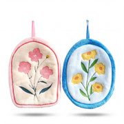 Tulip Flower Shaped Hanging Towels Set of 2 (Purple/Yellow)