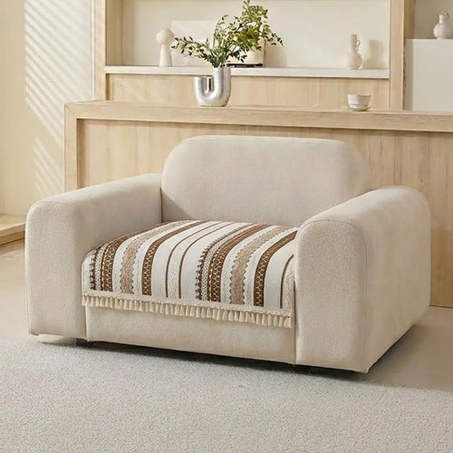 Banjara Weave Series Tassel Chenille Couch Cover Quilted Non-Slip Washable Sofa Slipcover (Cream)
