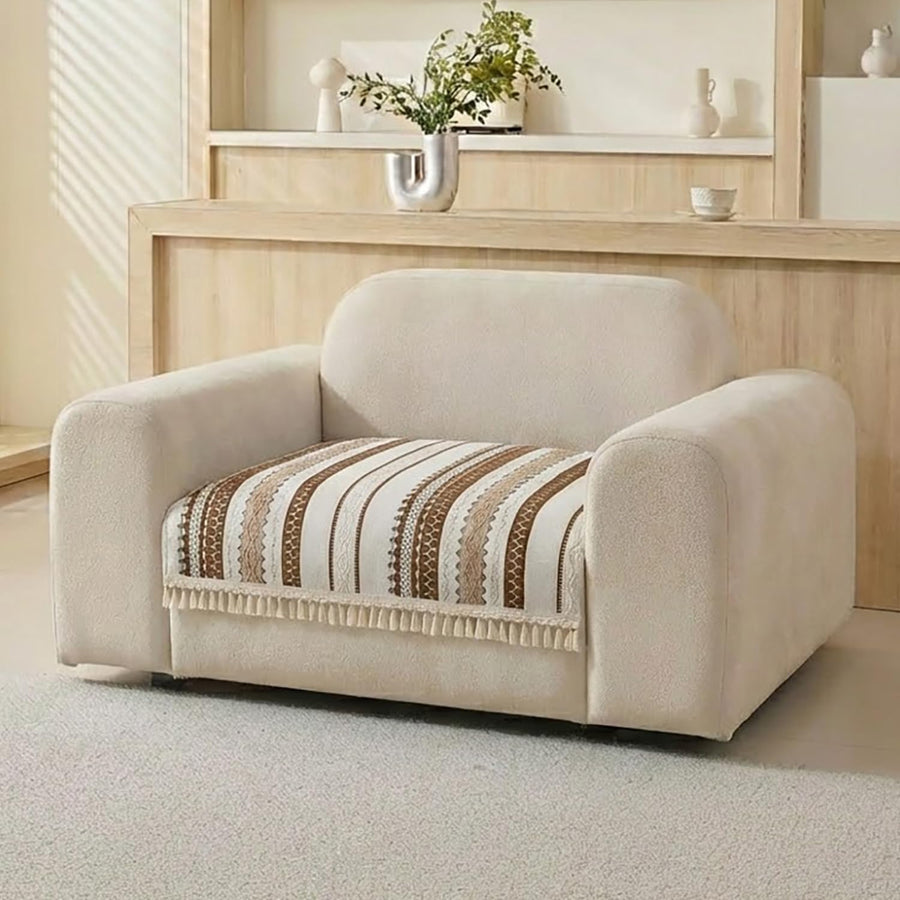 Banjara Weave Series Tassel Chenille Couch Cover Quilted Non-Slip Washable Sofa Slipcover (Cream)