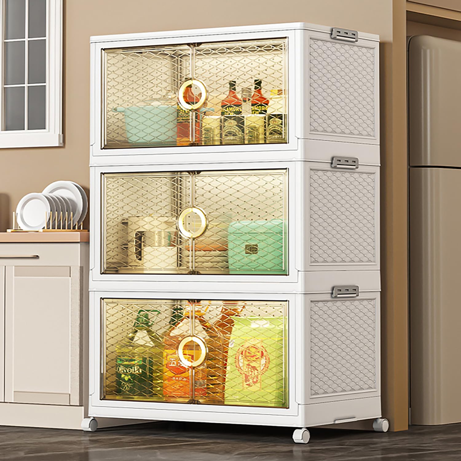 Plastic Storage Bins for Closet Organizers with Open Front Door (White)