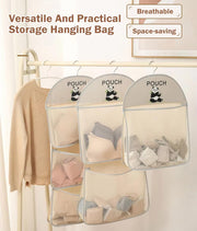 Closet Hanging Organizer with Mesh Large 3 Pockets & Rotating Metal Hanger(Beige)