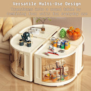 Foldable Triangular Storage Cabinet with Wheels (Cream)