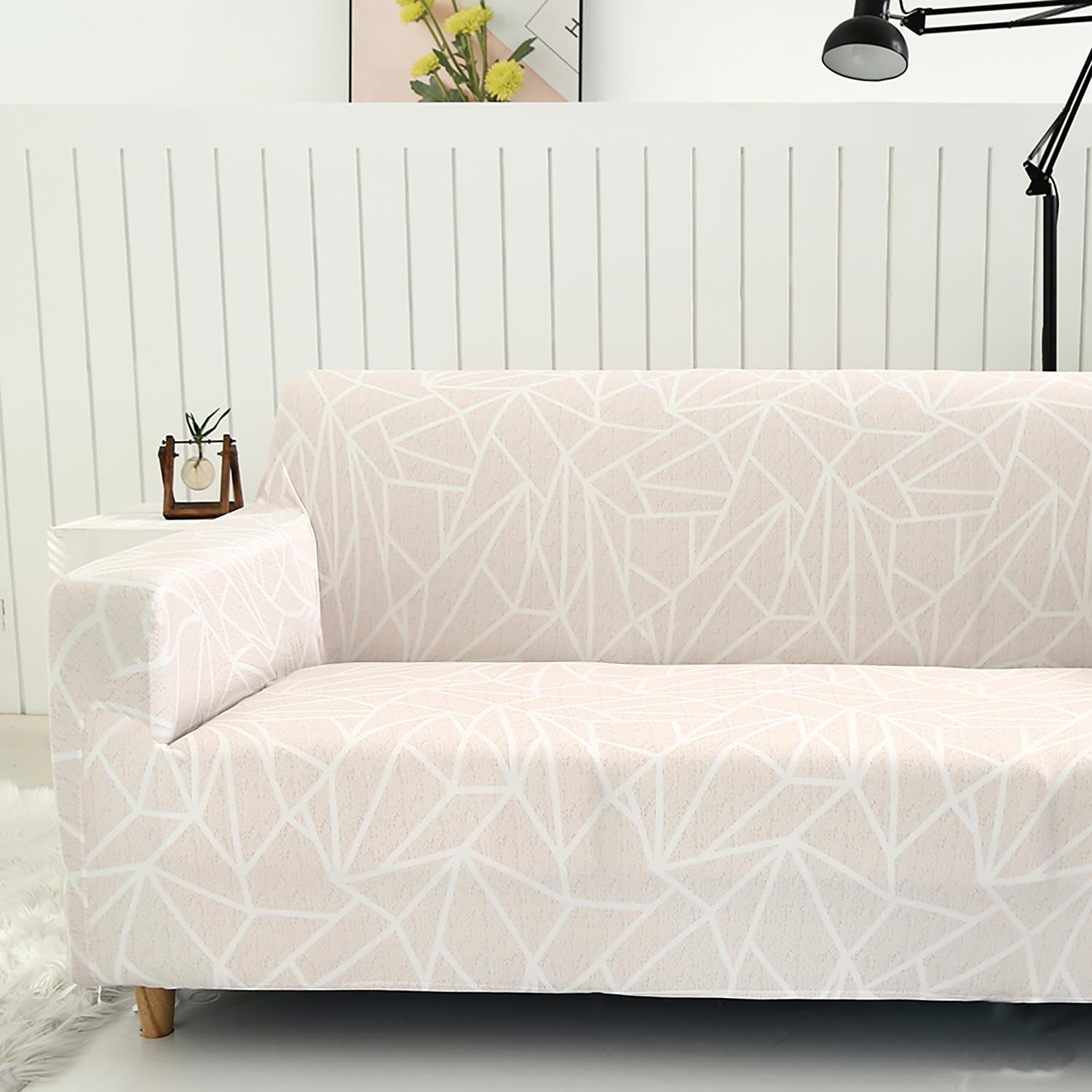 Universal Stretchable Sofa Cover-Beige/White Triangle