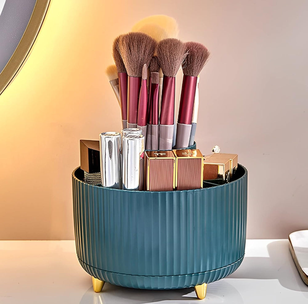 Makeup Brush Holder Organizer, 360° Rotating 5 Slot Make up Brushes Cup for Desktop Organizer (Green)