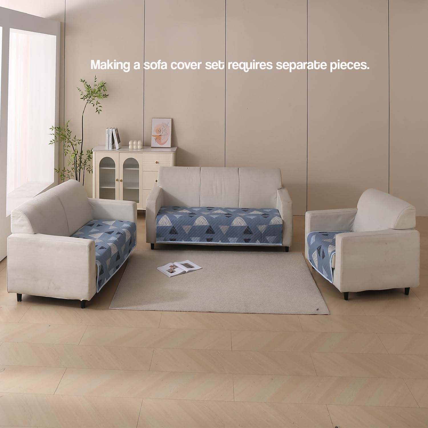 Reversible Printed Quilted Sofa Cover Mats for 1/2/3/4 Seater Sofa Cover- Blue Stone