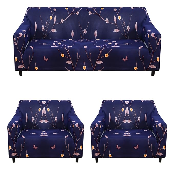 Universal 3 Piece Sofa Covers (3+1+1 Seater) (Dark Blue Butterfly)