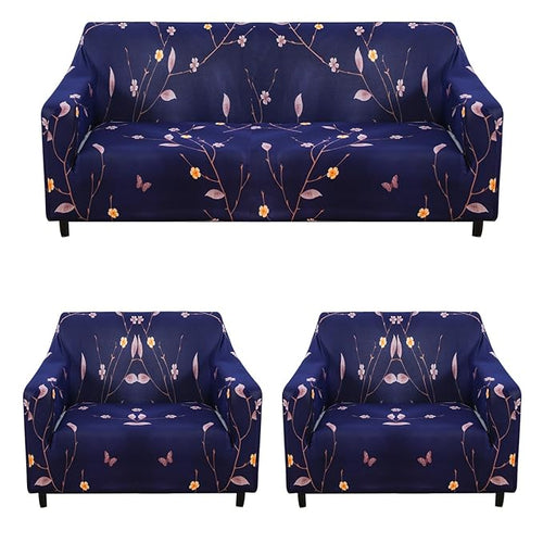 Universal 3 Piece Sofa Covers (3+1+1 Seater) (Dark Blue Butterfly)
