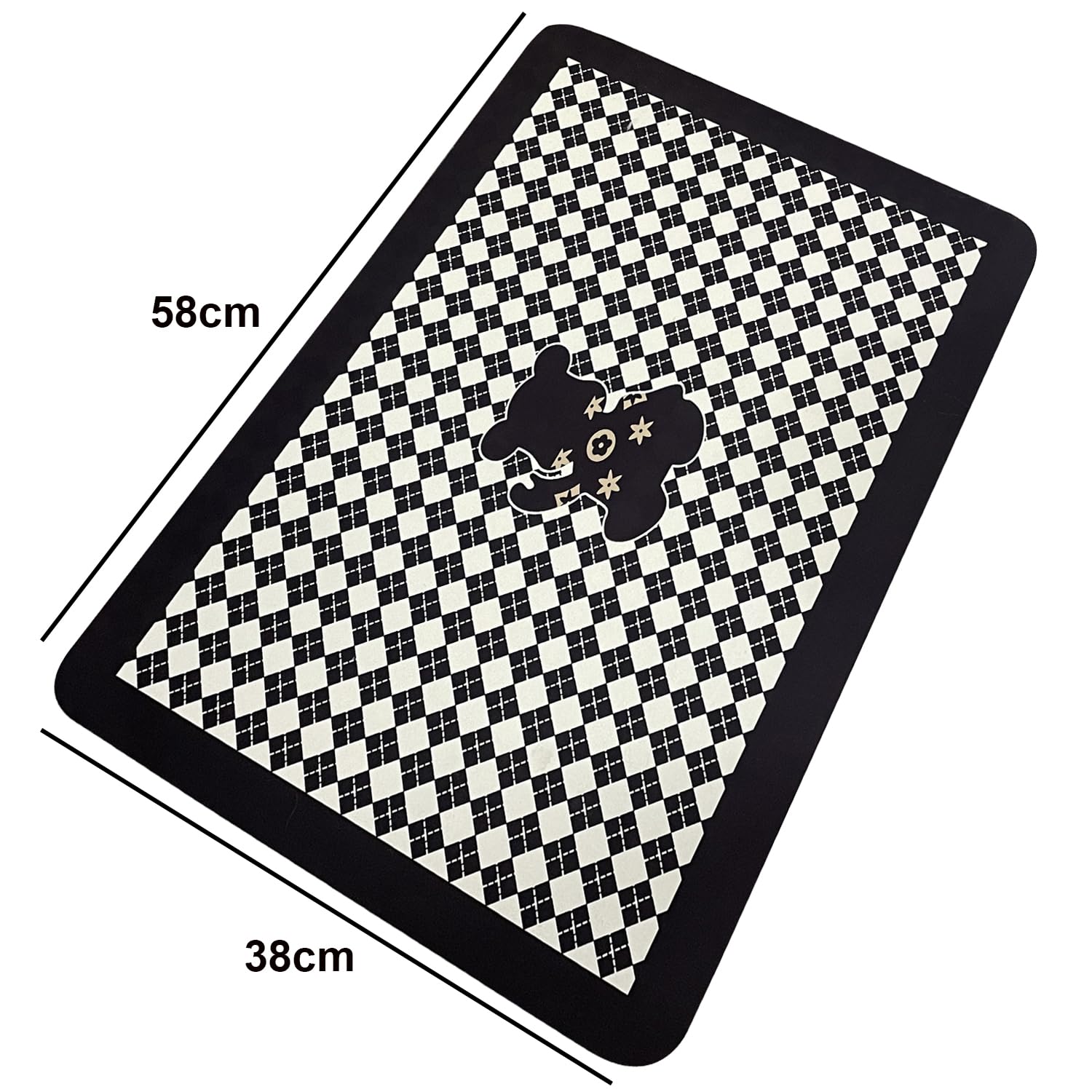 Absorbent Quick Dry Bath Mat - Thin Bathroom Rugs Non Slip, Flat, Fast Drying (Bear, Brown/White Check)
