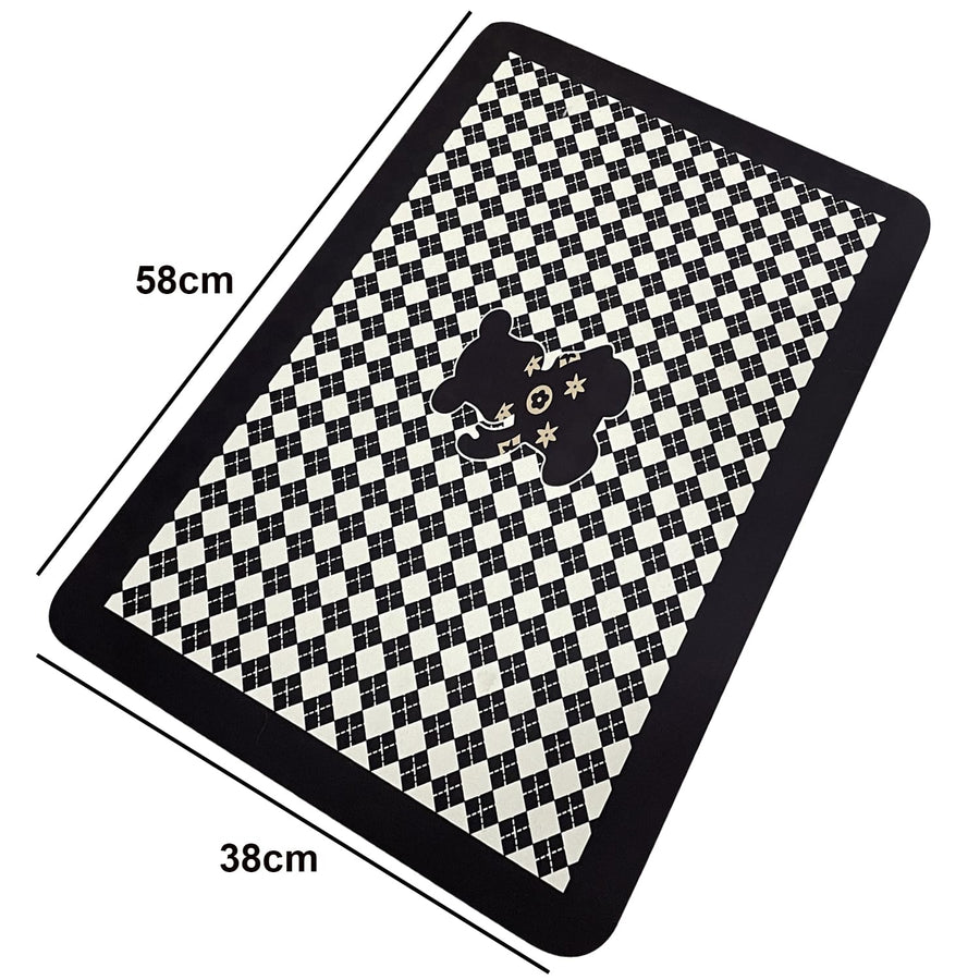 Absorbent Quick Dry Bath Mat - Thin Bathroom Rugs Non Slip, Flat, Fast Drying (Bear, Brown/White Check)