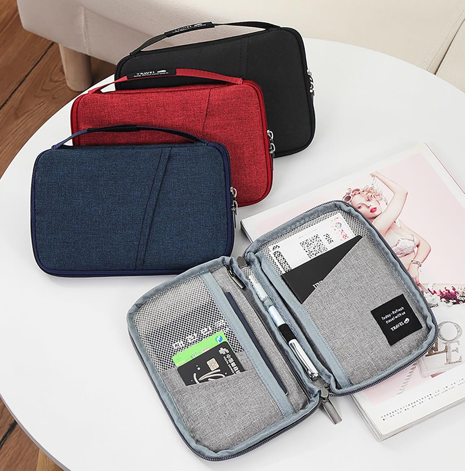 Travel Passport Holder Document Organizer Bag & Zip Closure (Black)