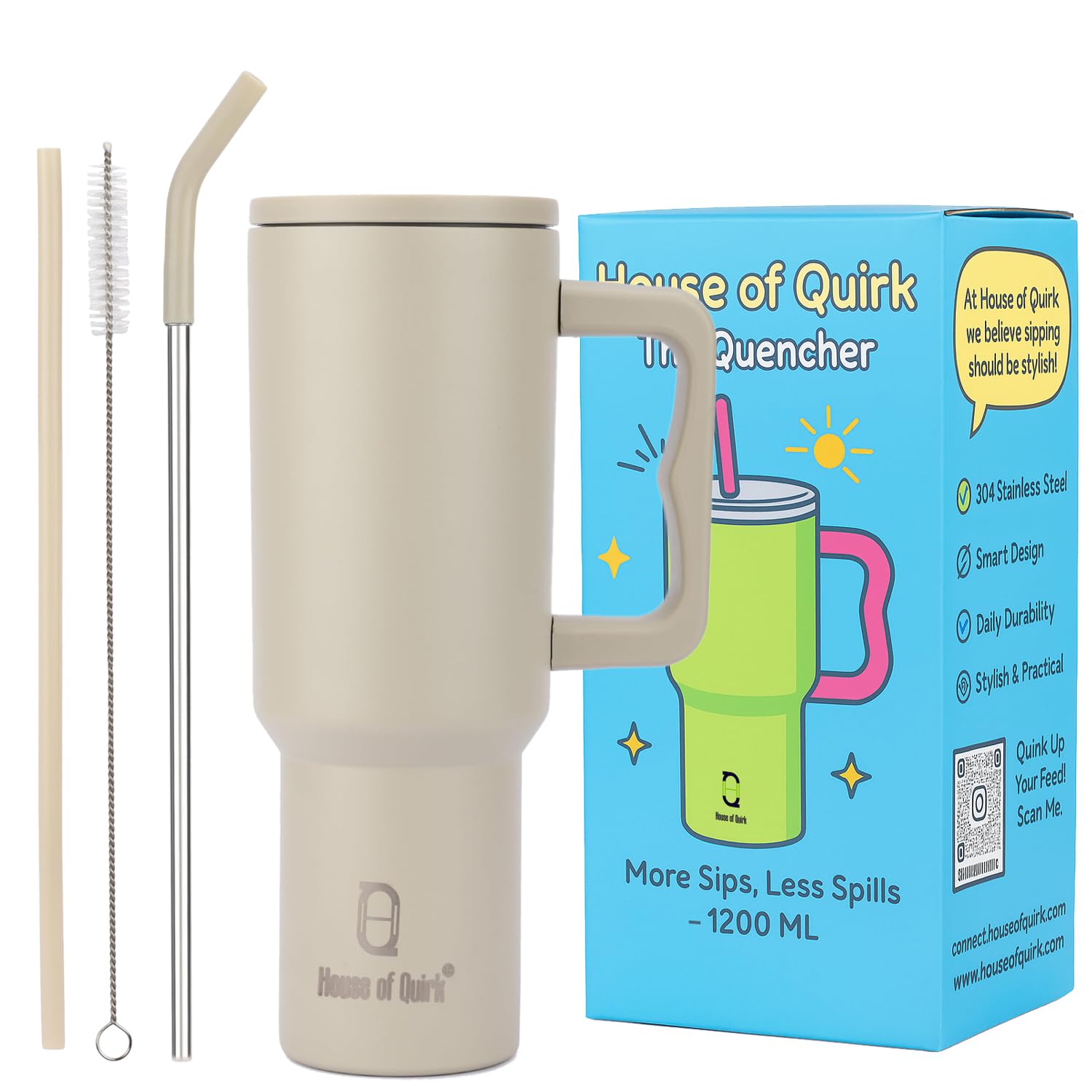 Stainless Steel Vacuum Insulated Tumbler with Straw and Lid & Handle - (1200 ML)