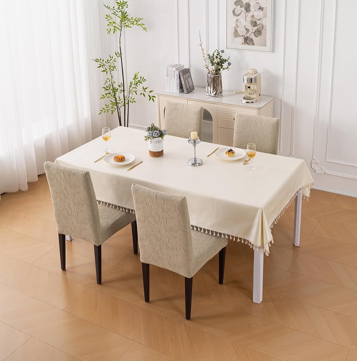 Stretch Jacquard Dining Chair Cover – Universal Fit, 220 GSM (Khaki)