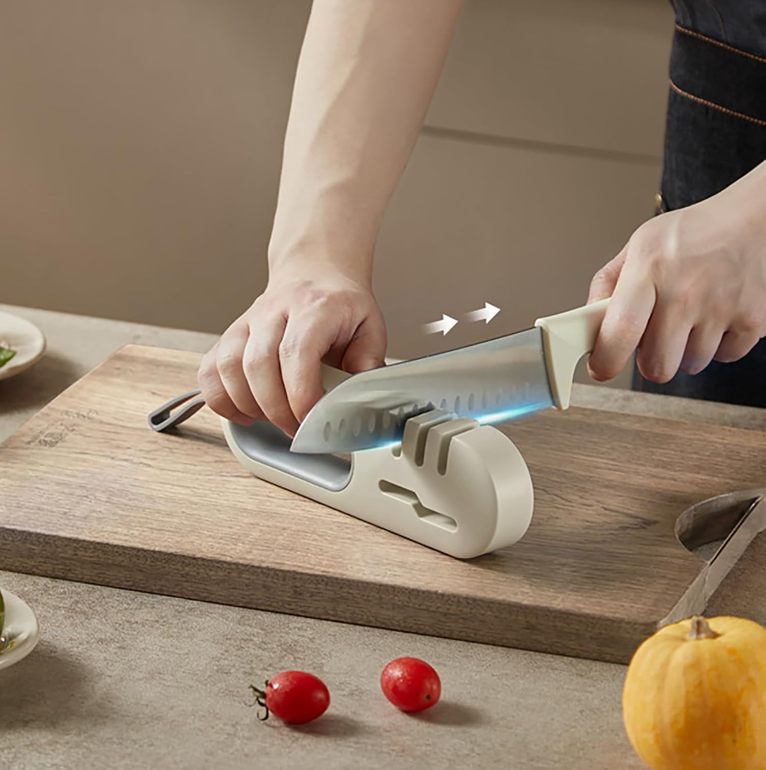 4-in-1 Knife & Scissors Sharpener | Manual Handheld Kitchen Sharpening Tool (White)