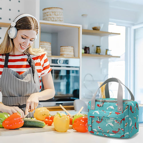 Women Lunch Bag for School Picnic Office Outdoor Gym (Green Dolphin)