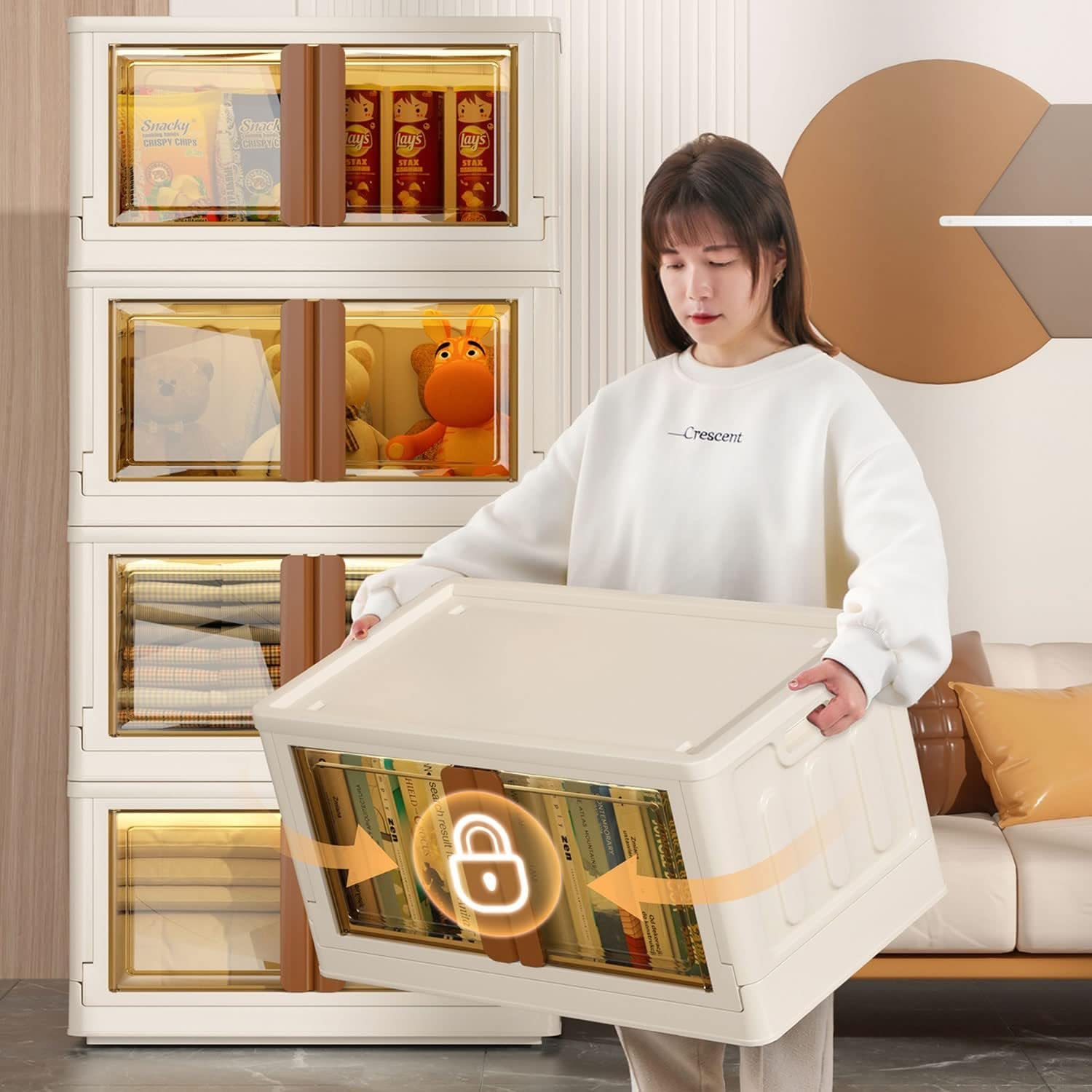 Plastic Storage Bins for Closet Organizers 72Litre (Beige) (Set of 1)