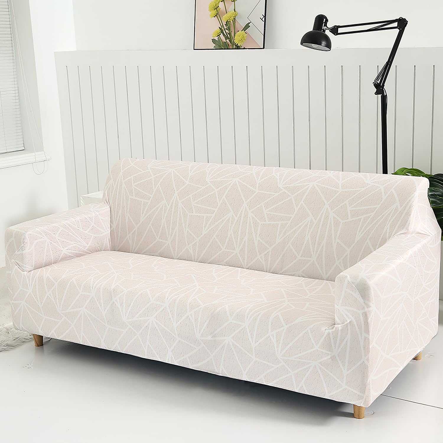 Universal Stretchable Sofa Cover-Beige/White Triangle