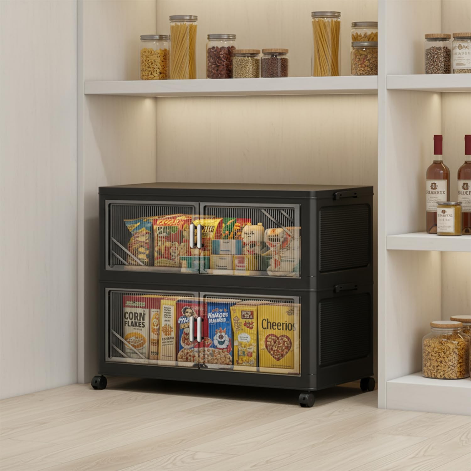 Foldable Storage Box with Wheels & Transparent Windows (Black, 62cm)