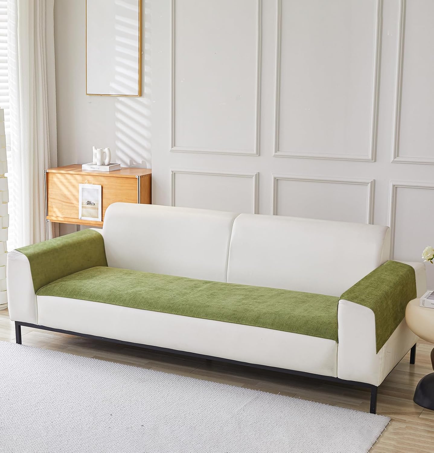 Herringbone Chenille Sofa Cover Set – 3 Pcs (2pc Armrest Covers 50x70cm + 1pc Seat Cover) Green)