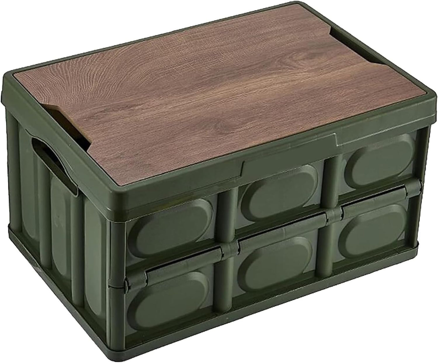 Folding Storage Bins with Wood Lid (30Litre, Green)