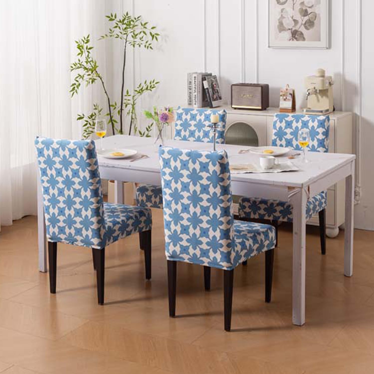 Elastic Chair Cover Stretch Removable Washable (Indigo Motif)