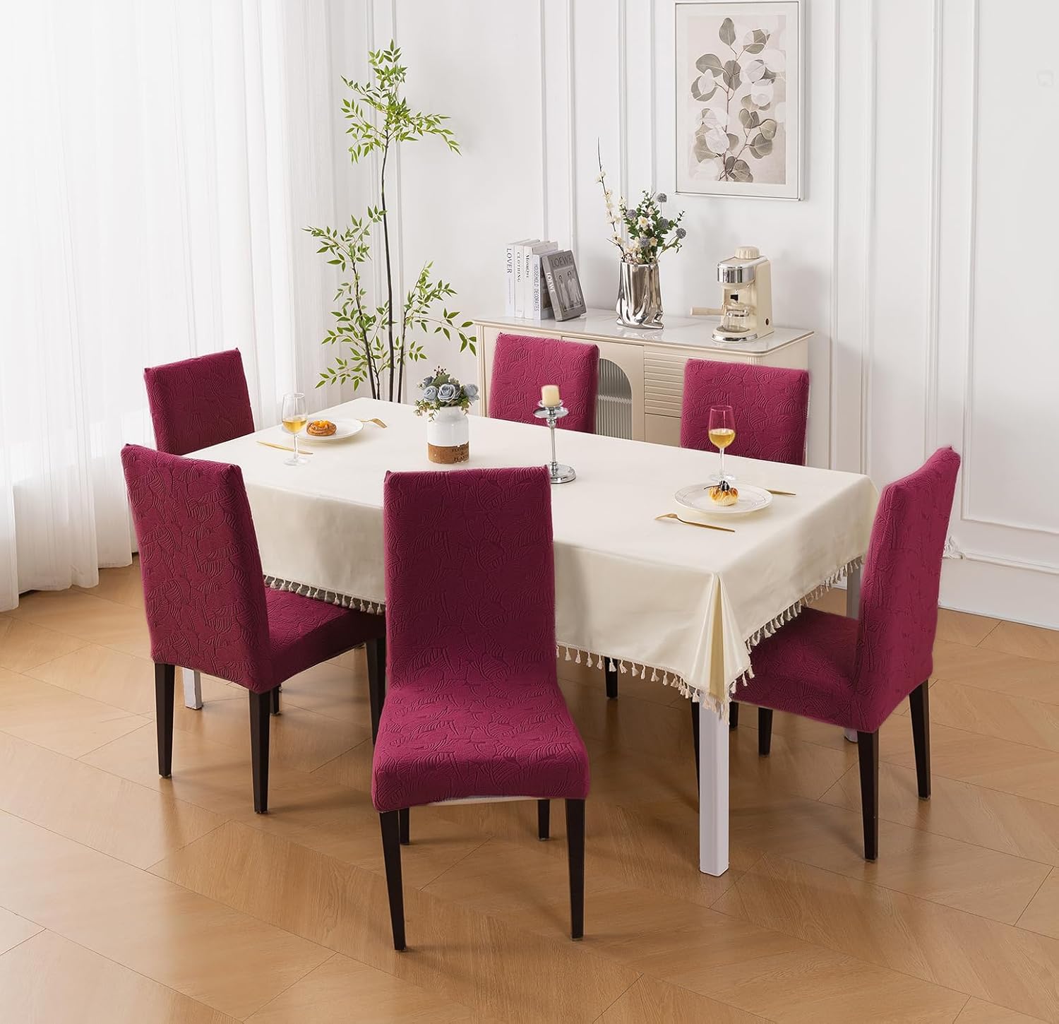 Stretchable Jacquard Dining Chair Cover – Universal Fit, 220 GSM-Maroon